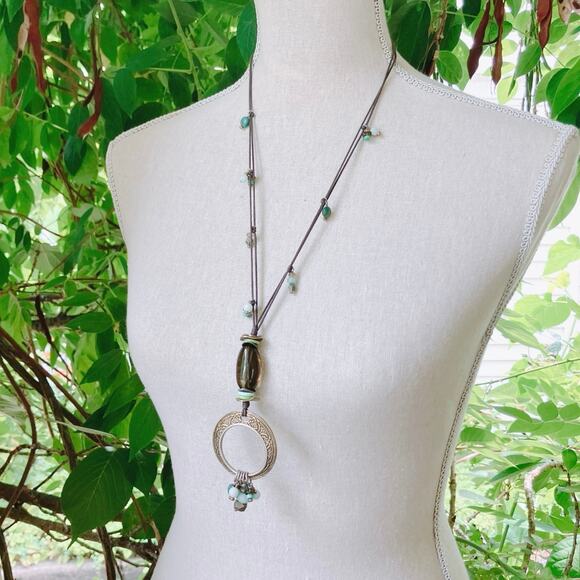 Signed Silpada Necklace N1892 Sterling Gemstone Boho Circle Pendant - Picture 8 of 11